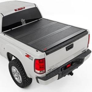 imageRough Country Hard LowProfile TriFold Tonneau Cover for Chevy Silverado amp GMC Sierra 1500 20072013  Flush Aluminum Truck Bed Cover Fits 59 Bed