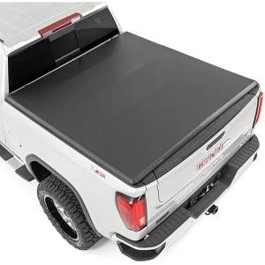 imageRough Country Soft TriFold Tonneau Cover for Chevy Silverado amp GMC Sierra 1500 20192026  WeatherResistant Truck Bed Cover510 Short Bed