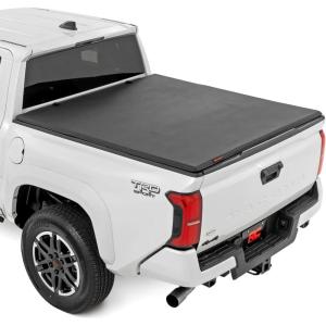 imageRough Country Soft TriFold Tonneau Cover for Toyota Tacoma 20242026  Fits Double Cab w5 Bed WeatherResistant Truck Bed Cover