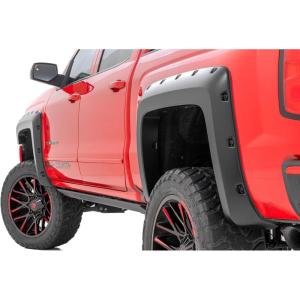imageRough Country Pocket Fender Flares for Chevy Silverado 1500 20142018 2500HD 20152019 59 Bed  Riveted Style UVResistant ABS Paintable Matte Black