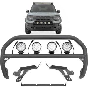 imageRough Country 2 Bull Bar for Bronco Sport Badlands 20212024 wQuad 4 Round LED Lights  8640 Lumens Spot Beam LightingBull Bar w4 RD LEDs