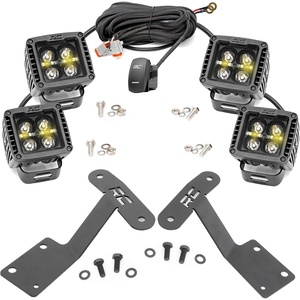 image:imageRough Country Quad 3 Wide Angle LED Light Kit for Toyota Tundra 20142021  Lower Windshield Mount 27000 Lumens Wide Side Beam OffRoad Lighting2 Amber DRL
