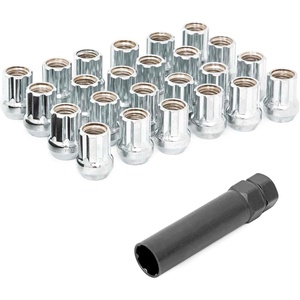 image:imageRough Country 24Piece Lug Nut Set  M12X125 Thread Chrome Bulge Acorn Style OpenEnd Lug Nuts with Socket Key CorrosionResistant for Aftermarket Wheels