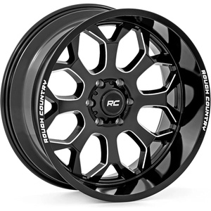 image:imageRough Country 96 Series OnePiece Aluminum Wheel 20x10 8x65 Bolt Pattern 19mm Offset  Gloss Black wMilled Accents 8Spoke Lightweight with Center Cap20x10 19mm Offset
