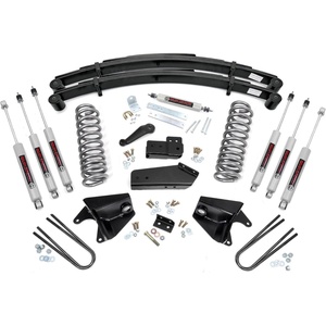 image:imageRough Country 4 Quad Front Shocks Suspension Lift Kit for Ford F150 19801996 4WD with Rear Leaf Springs  4 Front amp 2 Rear N3 Shocks Lifted Coil amp AddALeaf SpringsRear Leaf Springs