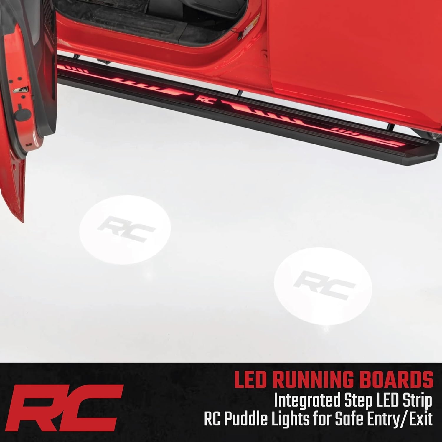image:imageRough Country MultiColor LED Running Boards for Ford Bronco 4Door 20212025  RGB MultiColor Aluminum Side Steps with App Control