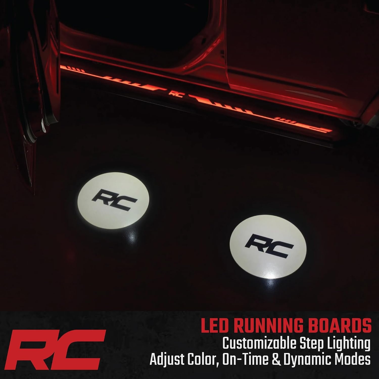 image:imageRough Country MultiColor LED Running Boards for Ford Bronco 4Door 20212025  RGB MultiColor Aluminum Side Steps with App Control