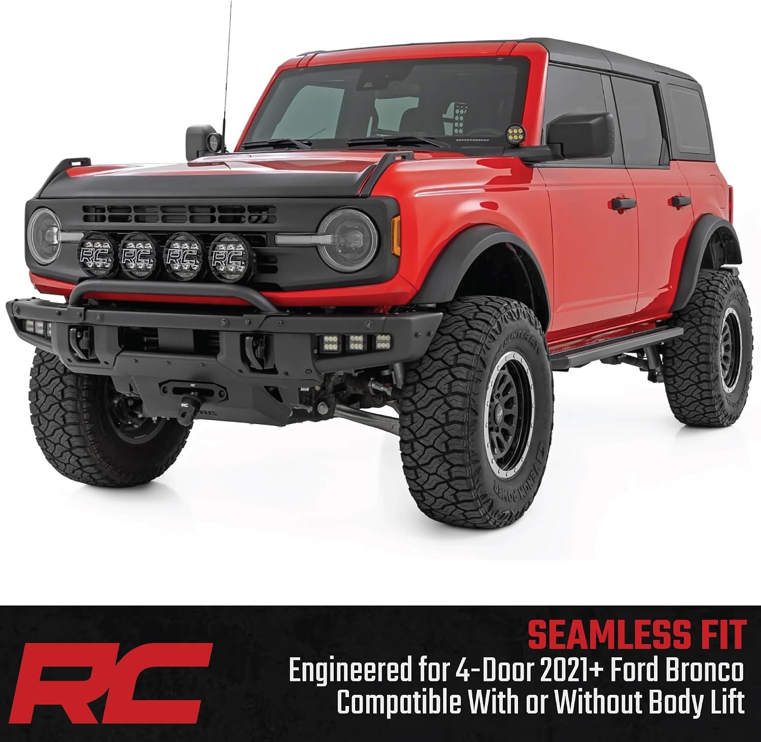 image:imageRough Country MultiColor LED Running Boards for Ford Bronco 4Door 20212025  RGB MultiColor Aluminum Side Steps with App Control