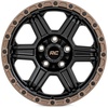 image:imageRough Country 79 Series One Piece Aluminum Wheel  15x8 5x45 Bolt Pattern 19mm Offset Stylish 6Spoke Design SemiGloss Black wBronze Ring