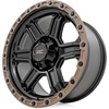 image:imageRough Country 79 Series One Piece Aluminum Wheel  15x8 5x45 Bolt Pattern 19mm Offset Stylish 6Spoke Design SemiGloss Black wBronze Ring