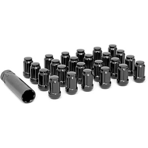 image:imageRough Country 24Piece Lug Nut Set  12 x 20 Thread Bulge Acorn Style Black Lug Nuts with Socket Key CorrosionResistant for Aftermarket Wheels