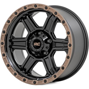 image:imageRough Country 79 Series One Piece Aluminum Wheel  15x8 5x45 Bolt Pattern 19mm Offset Stylish 6Spoke Design SemiGloss Black wBronze Ring