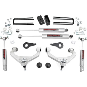 image:imageRough Country 35 Lift Kit wN3 Shocks for Chevy Silverado amp GMC Sierra 2500HD3500HD 20112019 with Factory Rear Overload Springs  Silver Control ArmsN3 Shocks  Silver Control Arms