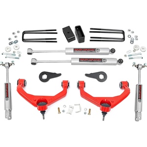 image:imageRough Country 35 Lift Kit wN3 Shocks for Chevy Silverado amp GMC Sierra 2500HD3500HD 20112019 with Factory Rear Overload Springs  Silver Control ArmsN3 Shocks  Red Control Arms